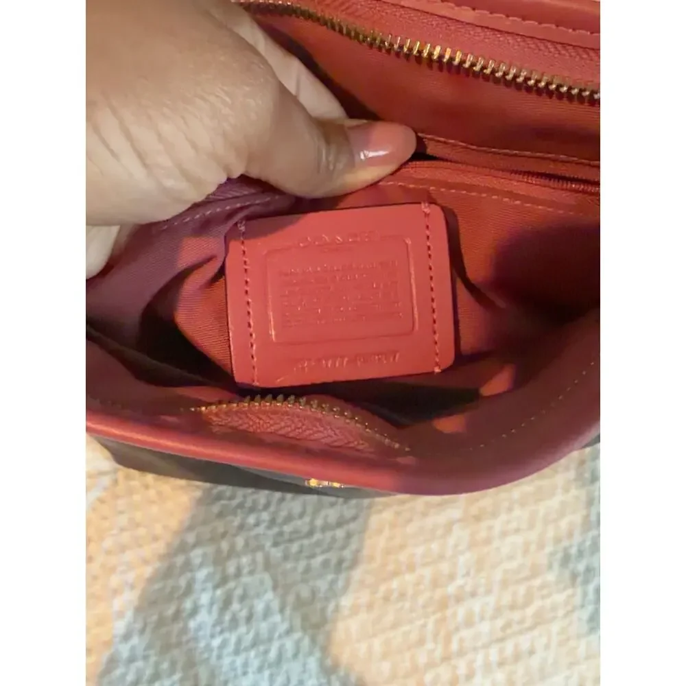 Coach Signature File Crossbody Bag Brown Pink